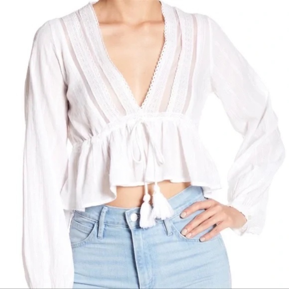 Free People Lace Trim Peplum Blouse